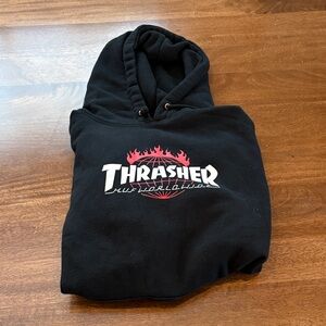 Thrasher Black Hoodie with Red Flame Logo